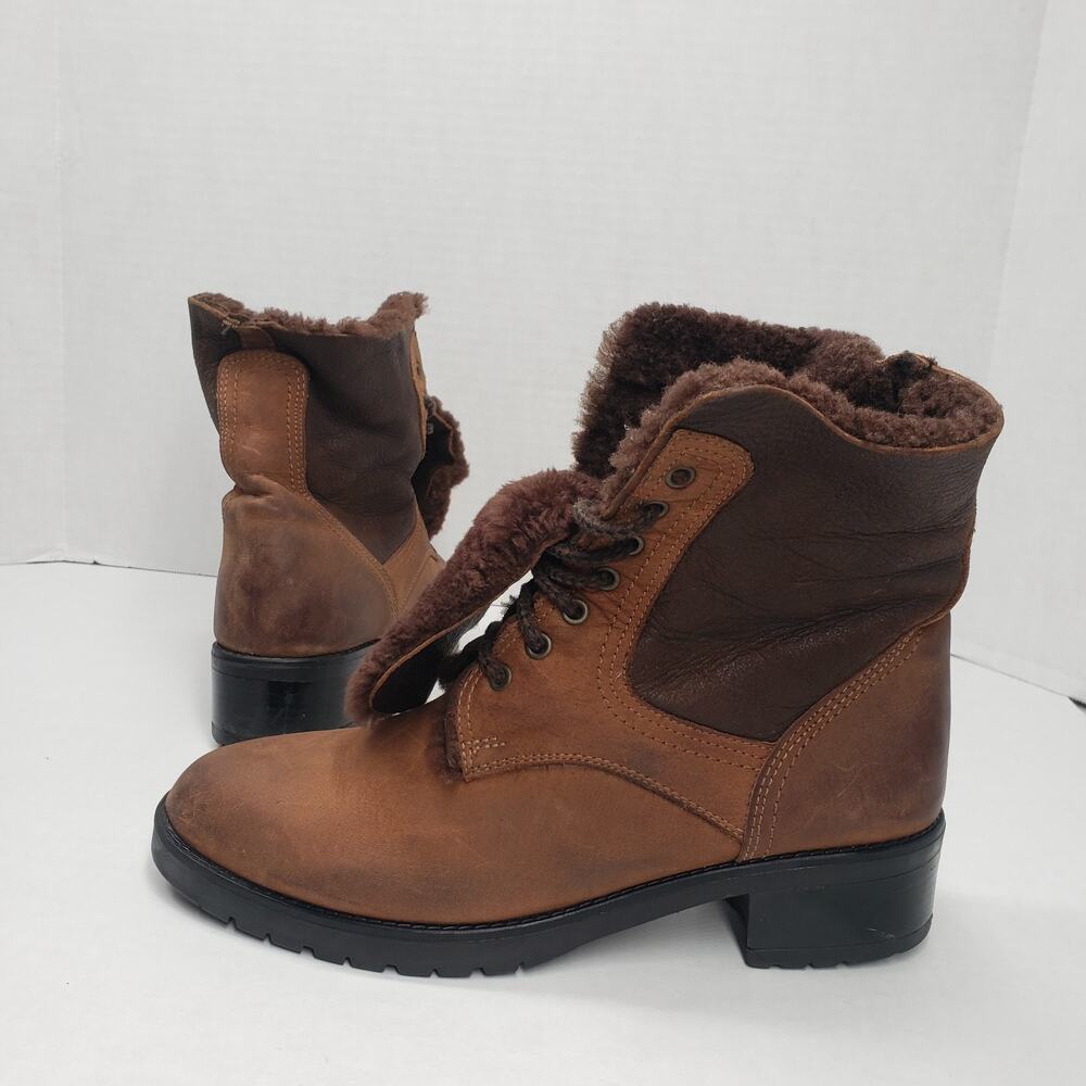 Vintage La Canadienne Boots Womens 9.5 Brown Suede Leather Fleece Lined Lace-Up